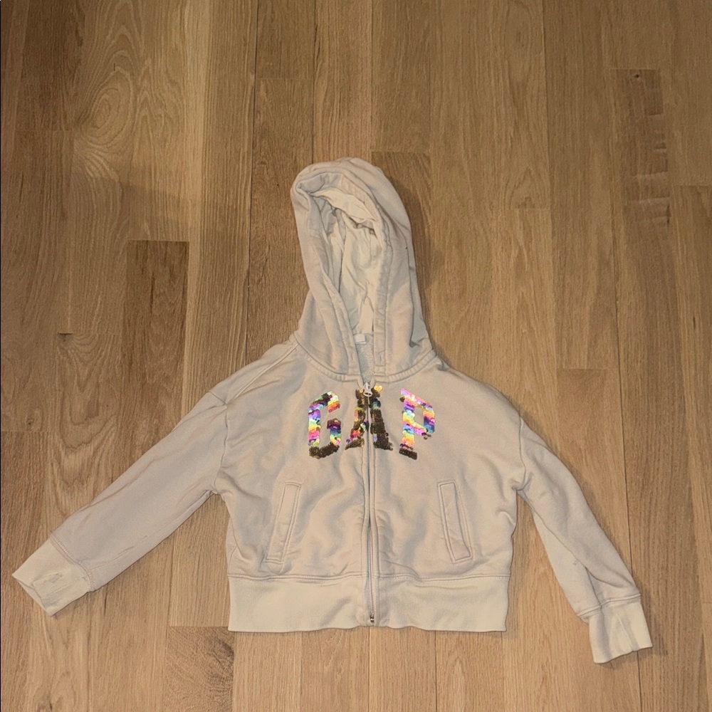 GAP Cream Hooded Zip Jacket with Reversible Sequin Logo